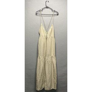 Sim & Sam Beige Halter Midi Dress Rayon & Linen Milkmaid Style Size M